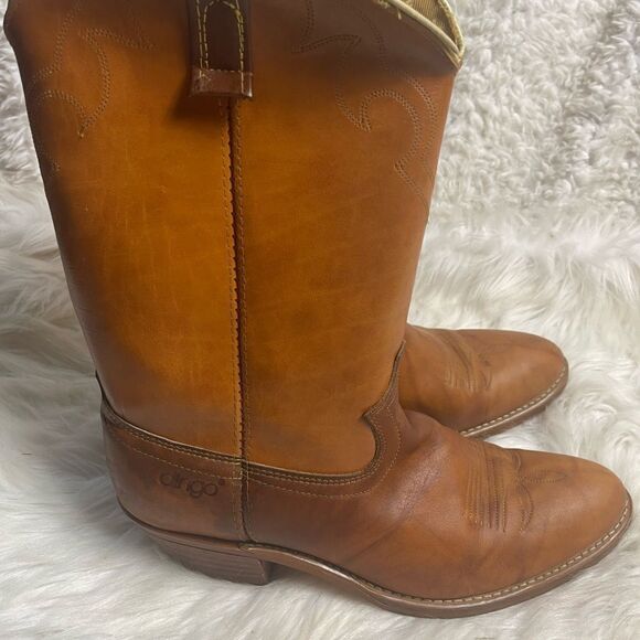 Vintage Dingo leather tan western cowboy Boots stitch accents SZ 10.5D